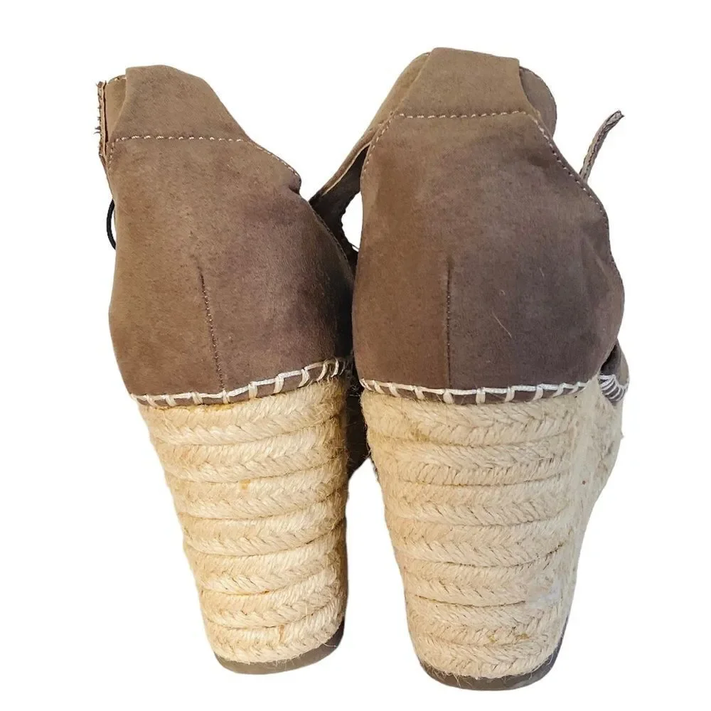 Altar’d State Marie Taupe Faux Suede Espadrille Platform Wedge Sandals Sz 10 NWT
